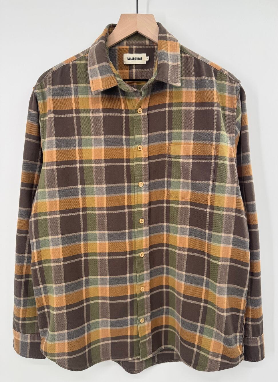 Taylor Stitch California Shirt Brown Flannel Button Down Plaid 42 L